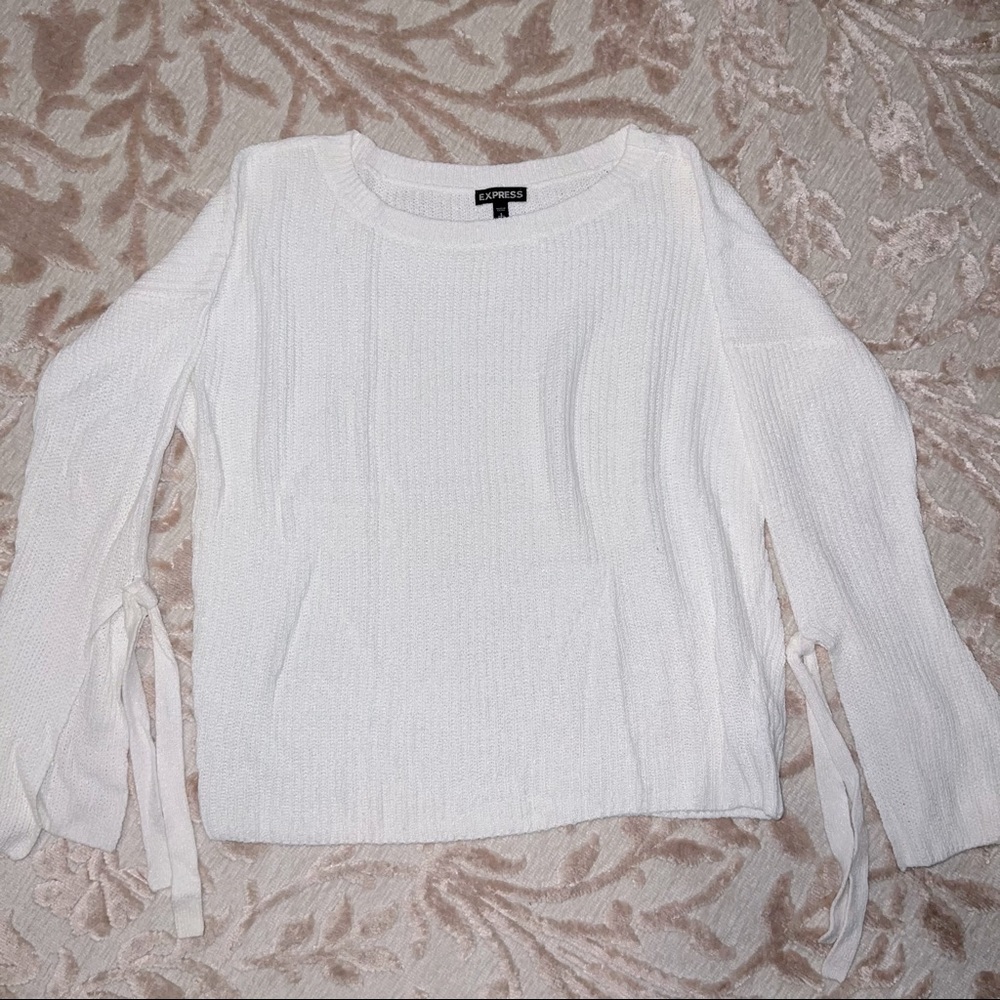 White Long Sleeve Sweater with Flared Sleeves
